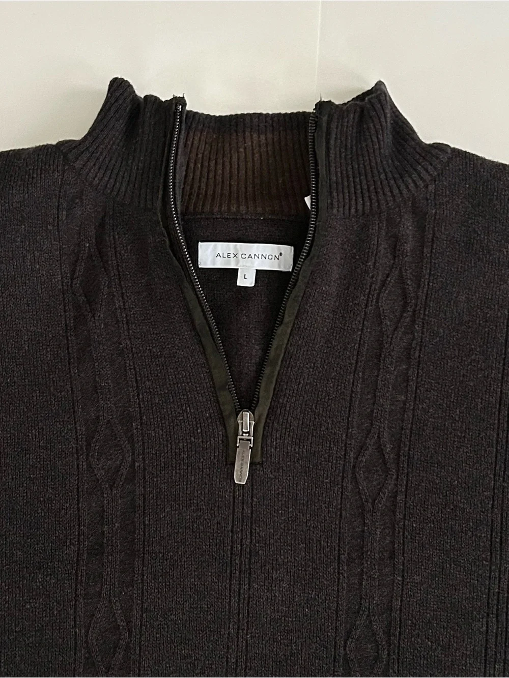 Alex Cannon 100% Cotton Cable Knit Quarter Zip Sweater - Size L - Mens